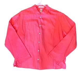 Vintage Linden Hill Pink Coral 100% silk Button up shirt mandarin collar sz XXL